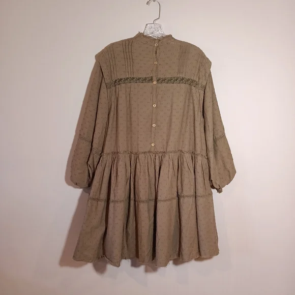 Anthropologie Pilcro Long Sleeve Mock Neck Swing Mini Dress in Green Brown M New - Picture 4 of 11